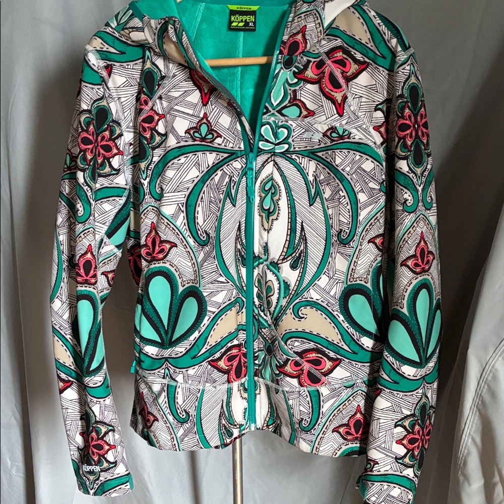 Koppen Women's Teal and Red Patterned Ski Jacket